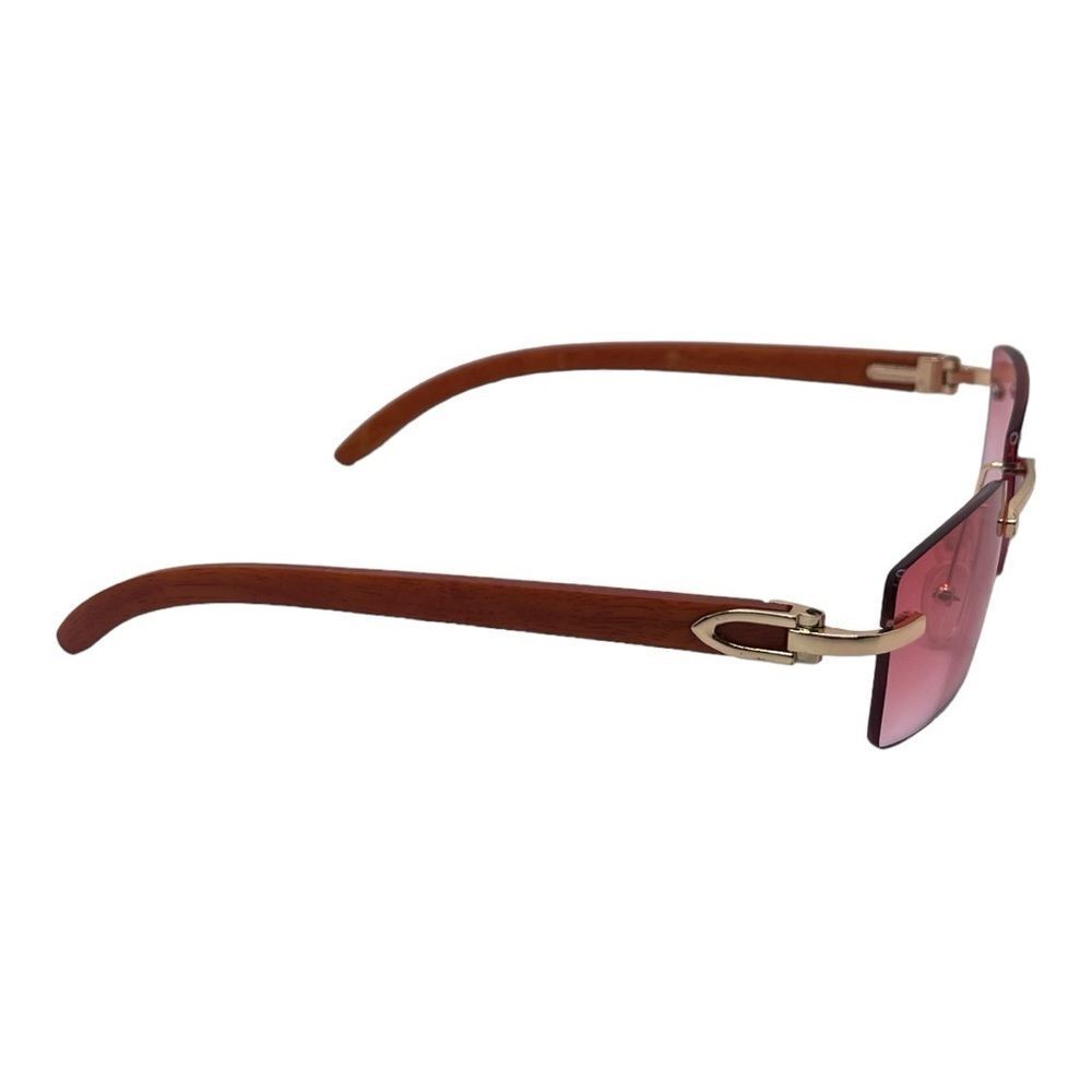 Awesome Shades! Variated Pink Rectangular Lens with Wood Tone Arms - Picture 3 of 8